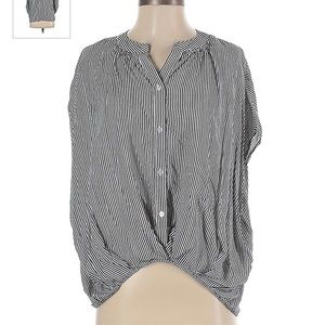 Mango Blue White Striped Sleeveless High Low Blouse